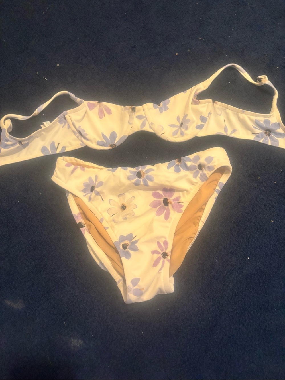 J. Crew White Floral Swim Bikini Set with Beige Lining